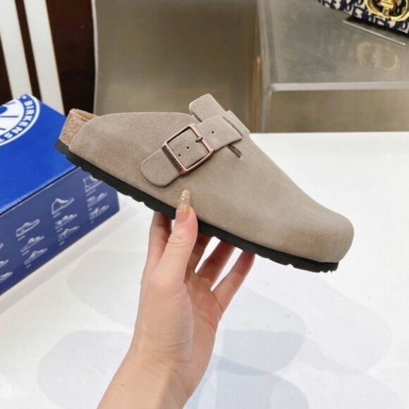 Birkenstock Boston taupe suede mule clogs - Picture 1 of 8
